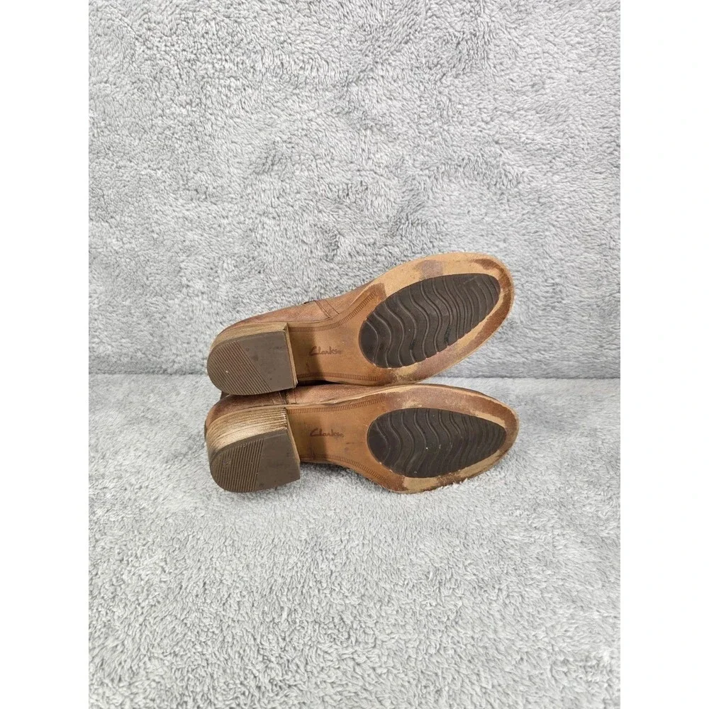Clarks Maypearl Ramie Boot Women Size 9 Brown Leather Bootie Block Heel Comfy